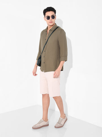 Men's Olive Regular Fit Casual Solid Shirt