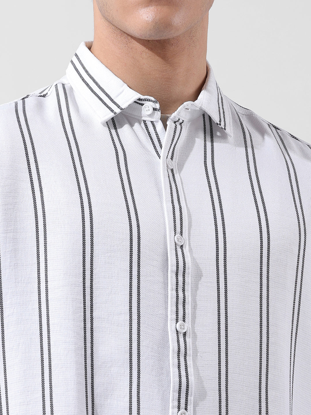 Men's White Regular Fit Striped Casual Shirt