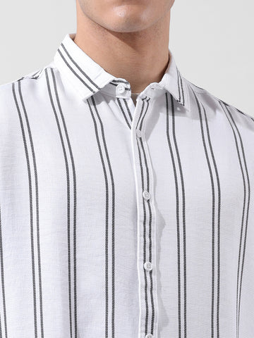 Men's White Regular Fit Striped Casual Shirt