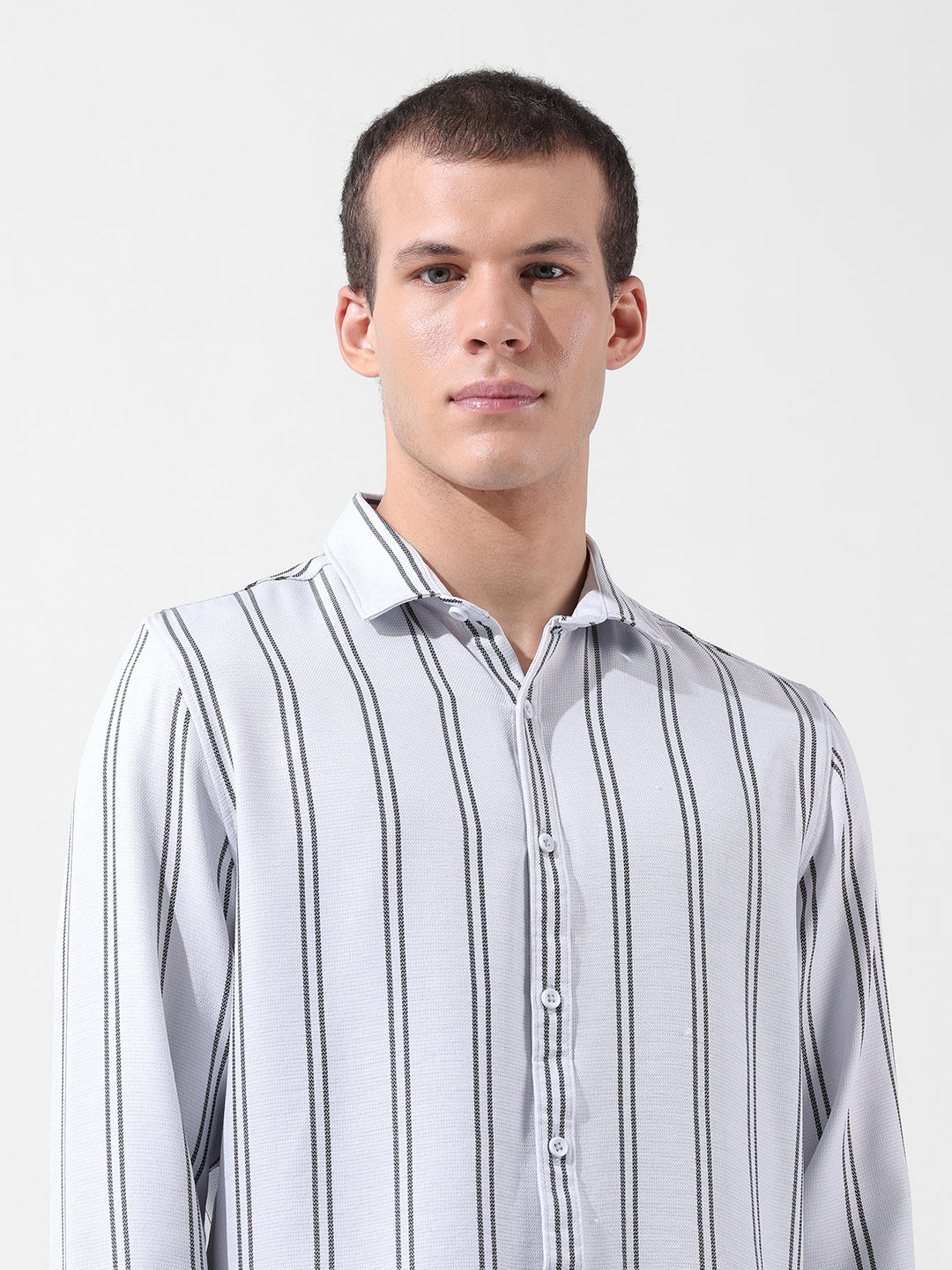 Men's Grey Regular Fit Striped Casual Shirt