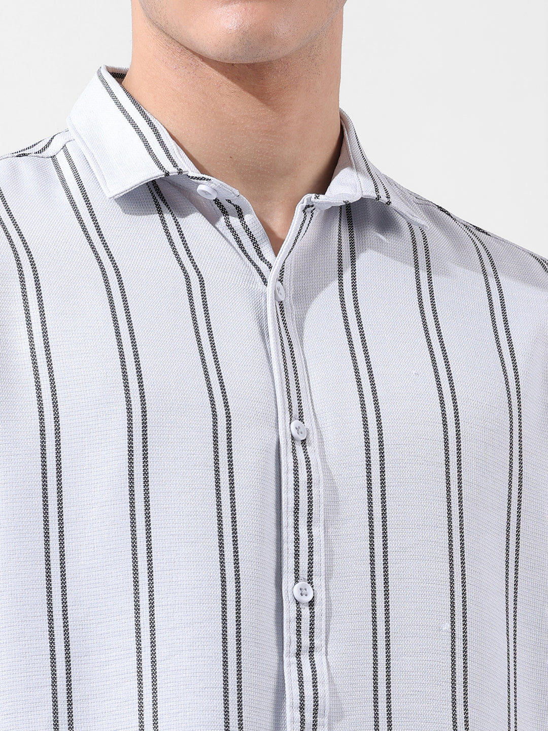 Men's Grey Regular Fit Striped Casual Shirt