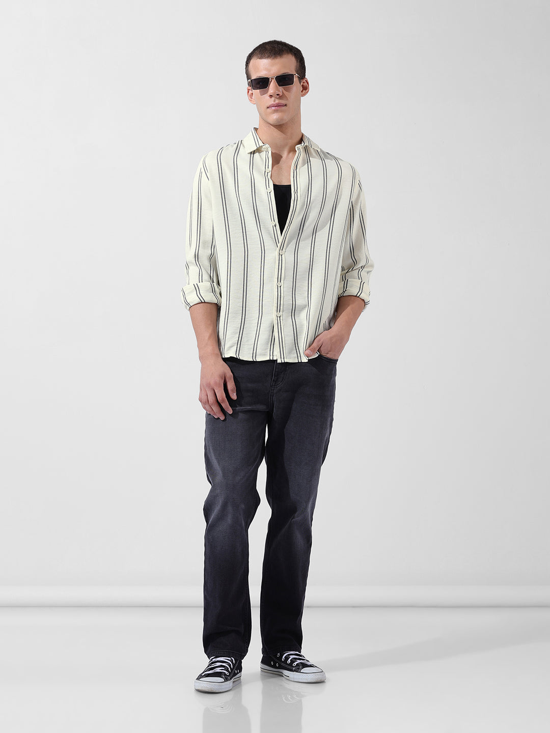 Men's Yellow Regular Fit Striped Casual Shirt