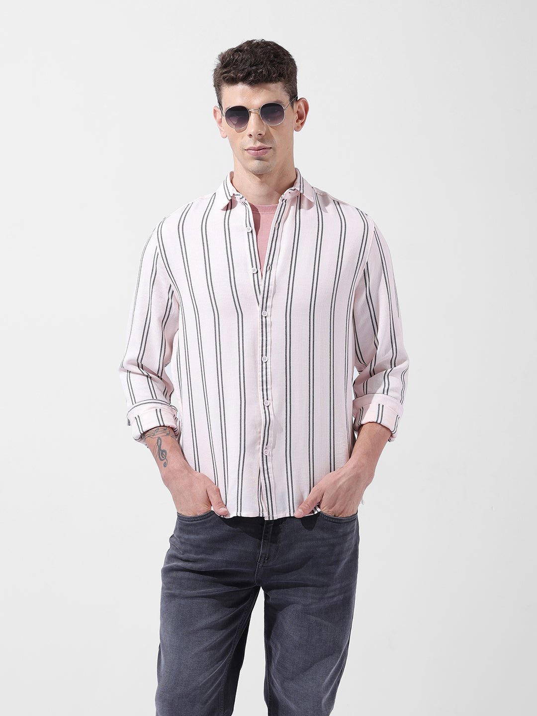 Men's Full Sleeves Regular Fit Pink Shirt