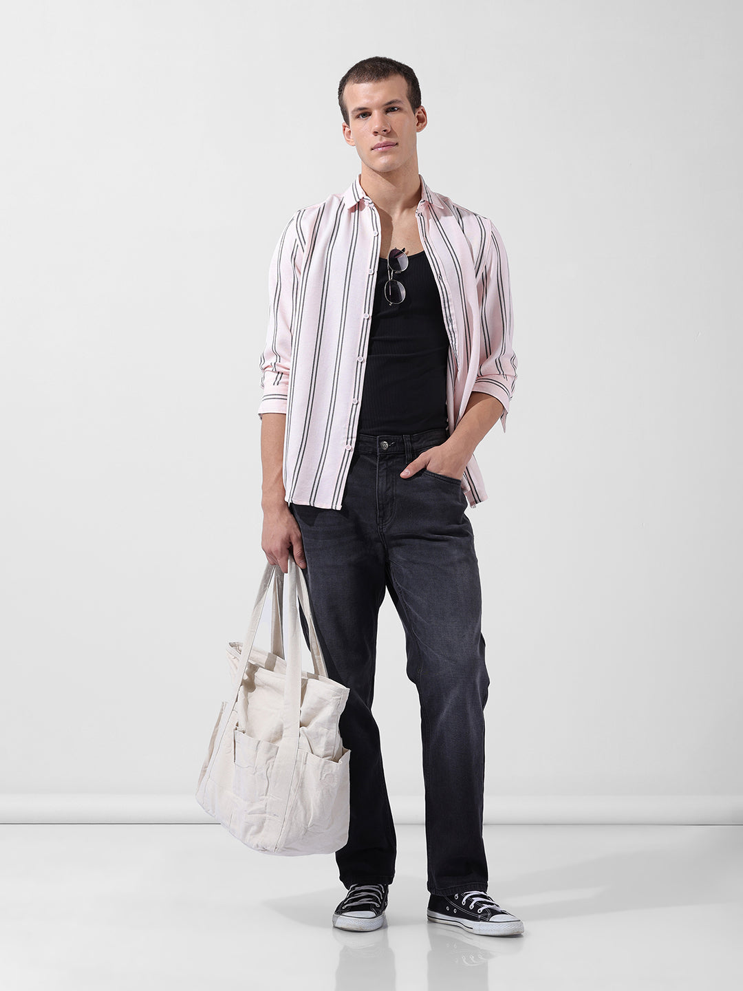Men's Pink Regular Fit Striped Casual Shirt