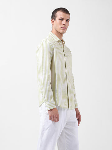 Men's Green Slim Fit Striped Casual Shirt