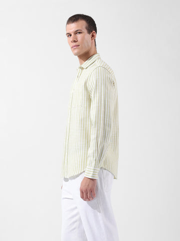 Men's Green Slim Fit Striped Casual Shirt
