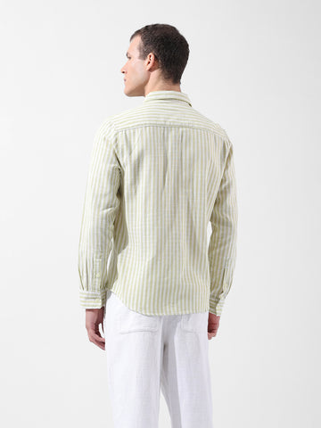 Men's Green Slim Fit Striped Casual Shirt