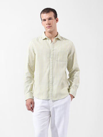 Men's Green Slim Fit Striped Casual Shirt