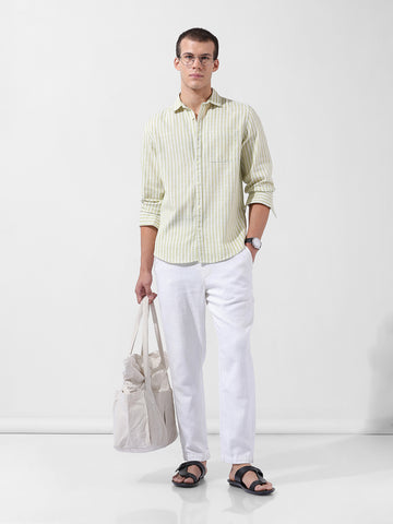 Men's Green Slim Fit Striped Casual Shirt