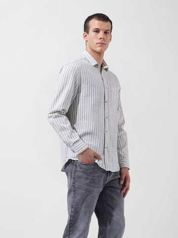 Men's Grey Slim Fit Striped Casual Shirt