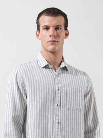 Men's Grey Slim Fit Striped Casual Shirt