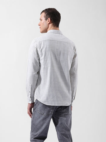 Men's Grey Slim Fit Striped Casual Shirt