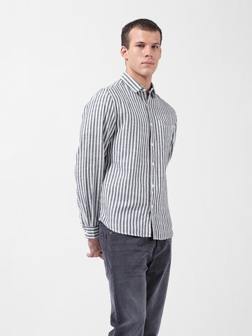 Men's Navy Blue Slim Fit Striped Casual Shirt