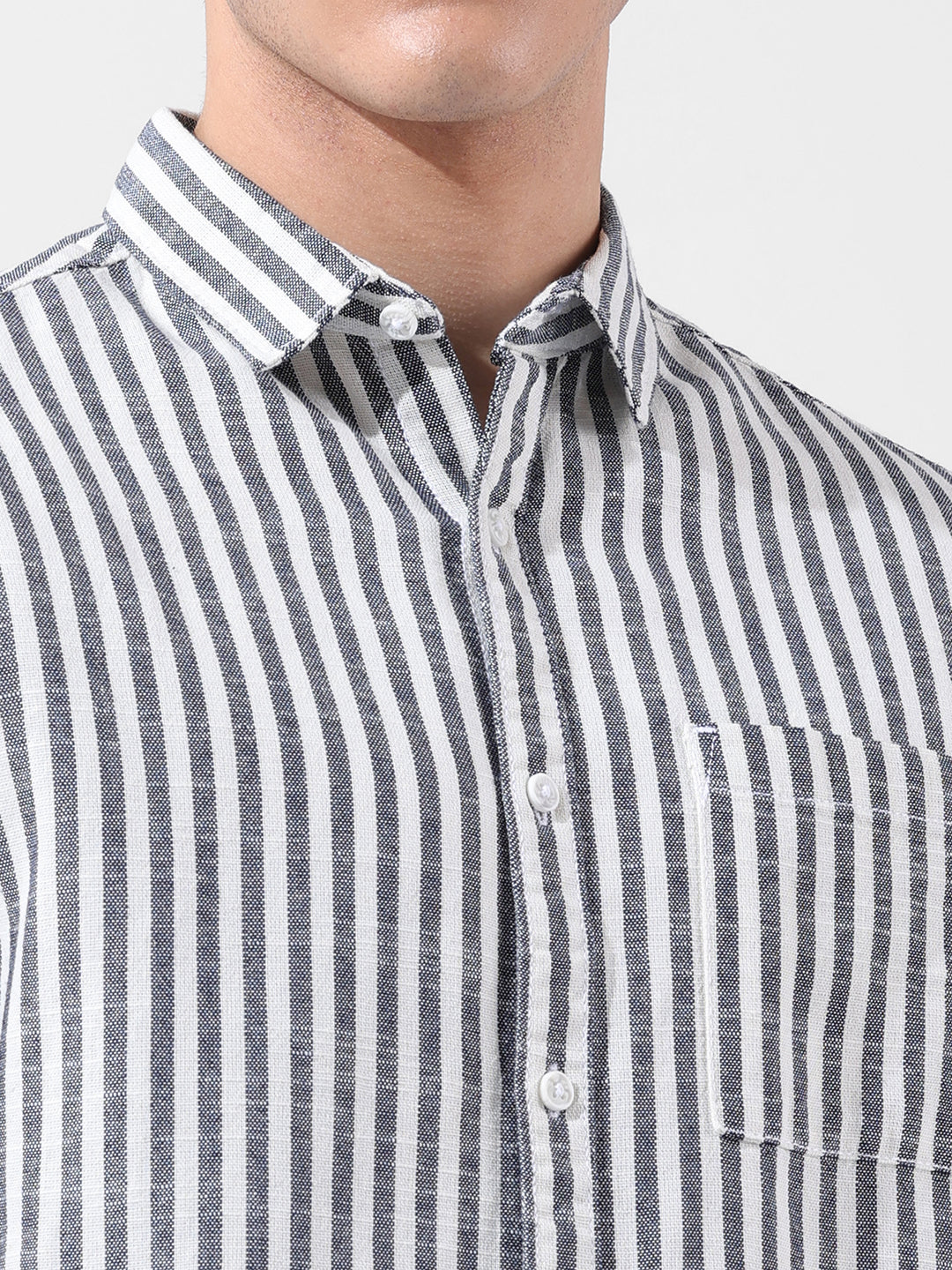 Men's Navy Blue Slim Fit Striped Casual Shirt