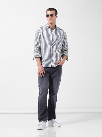 Men's Navy Blue Slim Fit Striped Casual Shirt