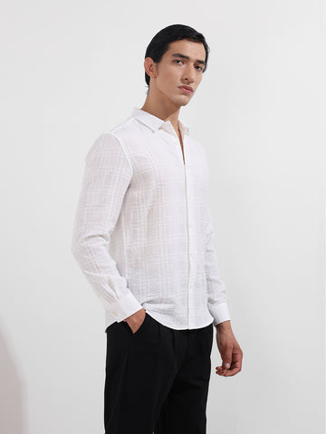 Men's White Slim Fit Textured Party Wear Shirt