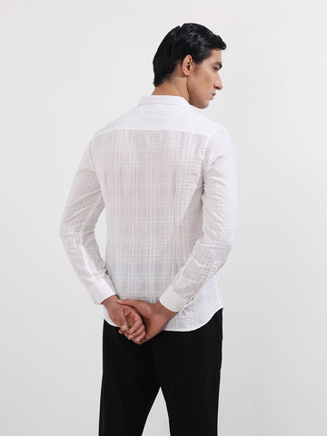 Men's White Slim Fit Textured Party Wear Shirt