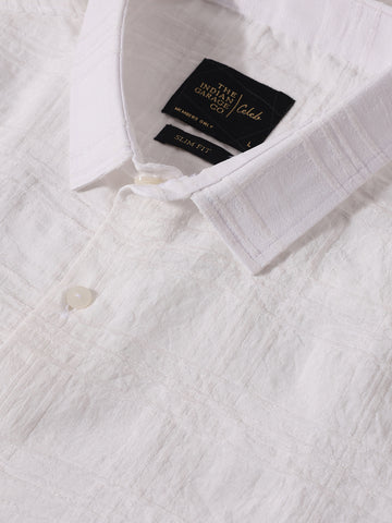 Men's White Slim Fit Textured Party Wear Shirt