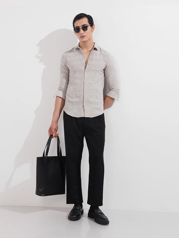 Men's Beige Slim Fit Textured Party Wear Shirt