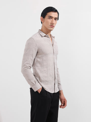 Men's Beige Slim Fit Textured Party Wear Shirt