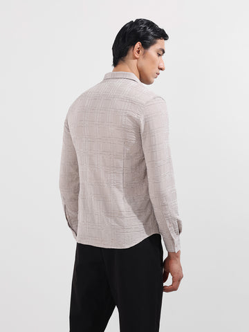 Men's Beige Slim Fit Textured Party Wear Shirt