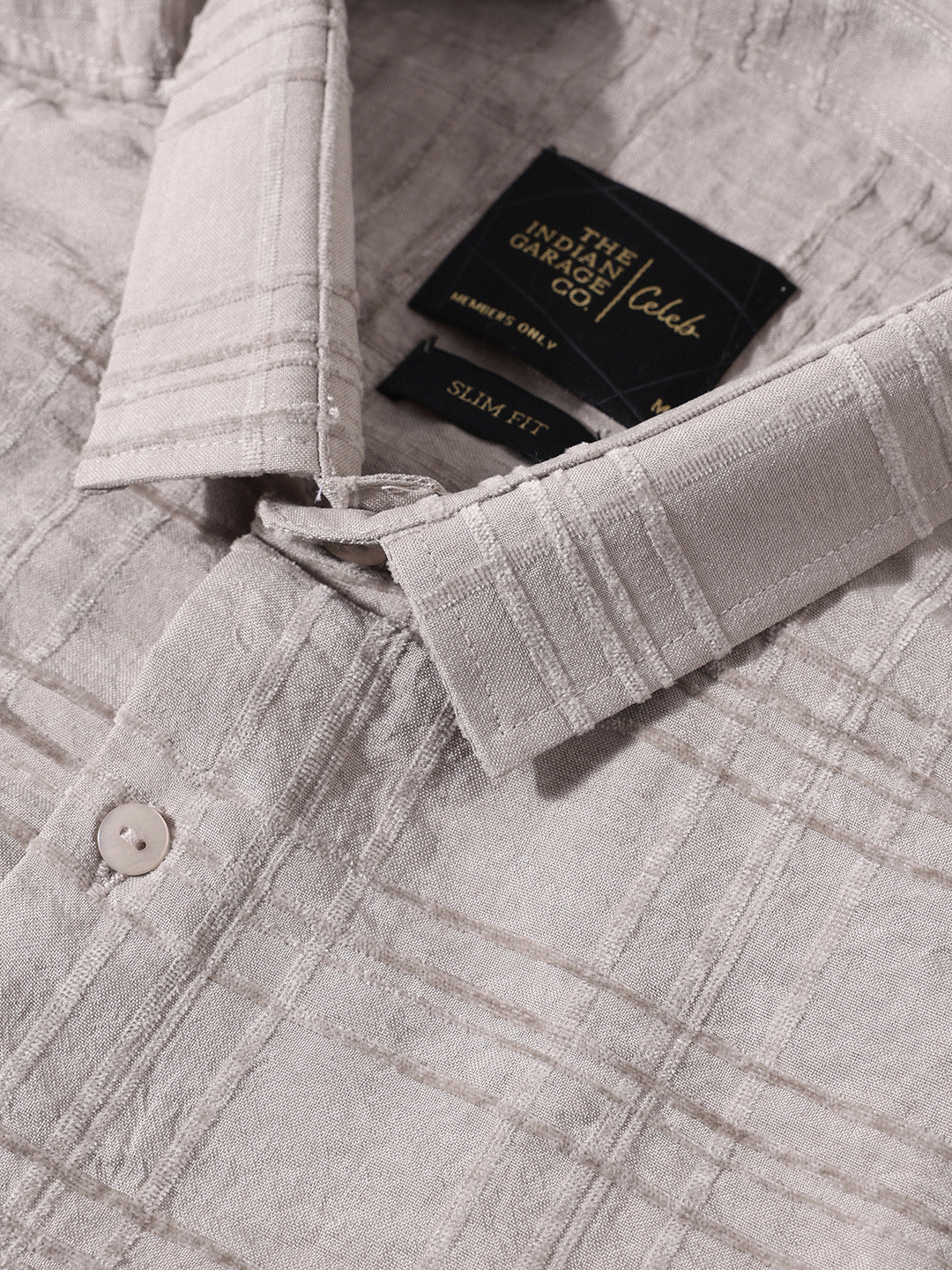 Men's Beige Slim Fit Textured Party Wear Shirt