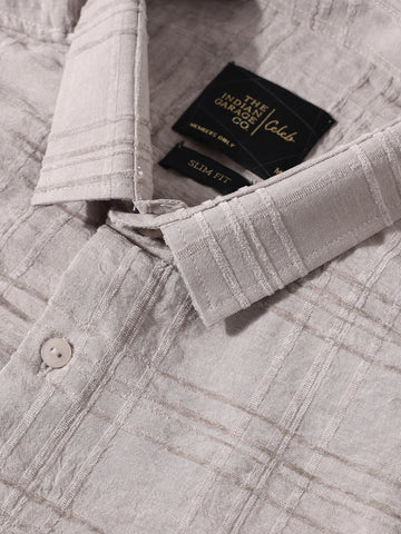 Men's Beige Slim Fit Textured Party Wear Shirt