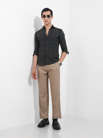 Men's Green Slim Fit Textured Party Wear Shirt