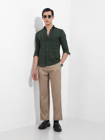 Men's Green Slim Fit Textured Party Wear Shirt