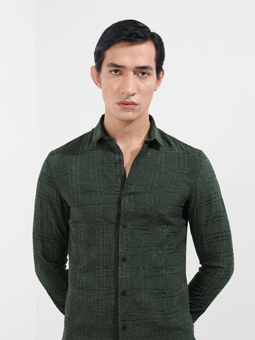 Men's Green Slim Fit Textured Party Wear Shirt