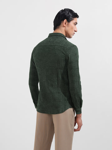 Men's Green Slim Fit Textured Party Wear Shirt