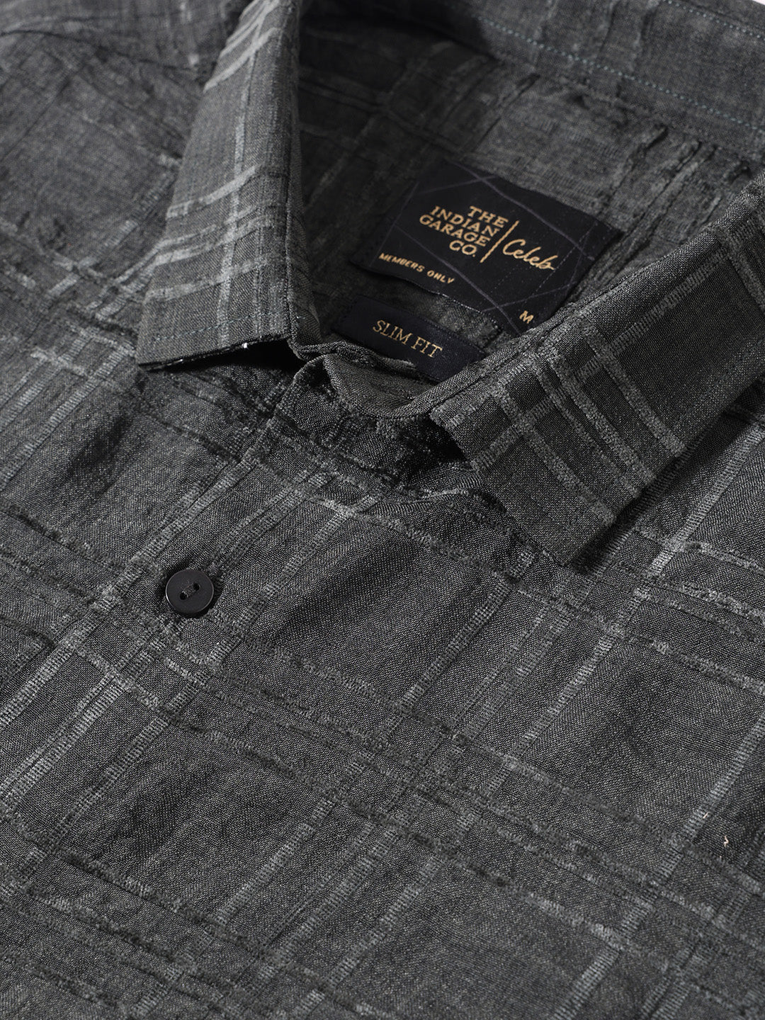 Men's Green Slim Fit Textured Party Wear Shirt