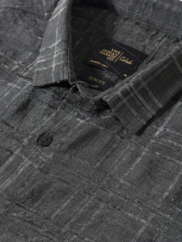 Men's Green Slim Fit Textured Party Wear Shirt