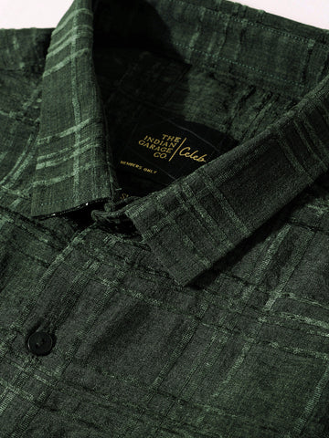 Men's Green Slim Fit Textured Party Wear Shirt