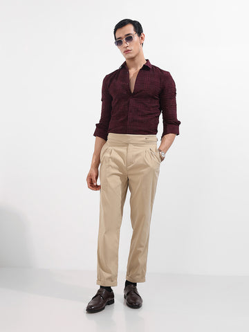 Men's Maroon Slim Fit Textured Party Wear Shirt