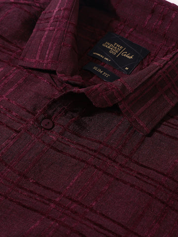 Men's Maroon Slim Fit Textured Party Wear Shirt
