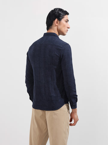 Men's Blue Slim Fit Textured Party Wear Shirt