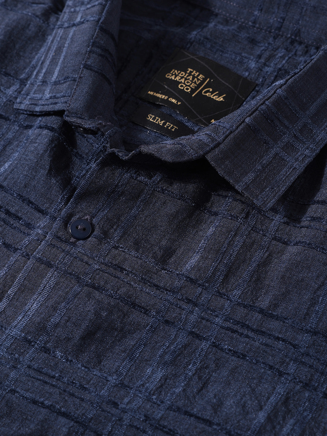 Men's Blue Slim Fit Textured Party Wear Shirt