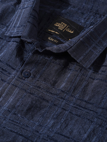 Men's Blue Slim Fit Textured Party Wear Shirt