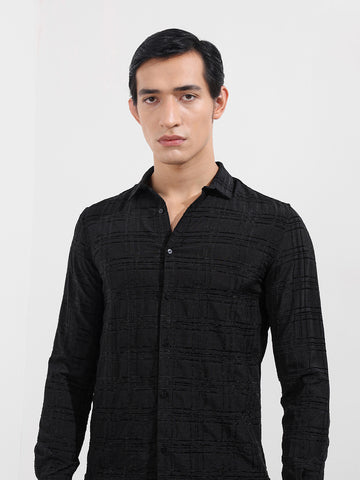 Men's Black Slim Fit Textured Party Wear Shirt