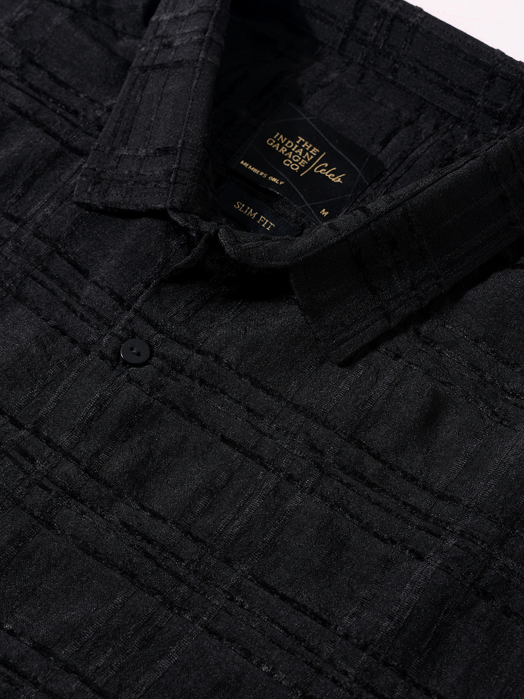 Men's Black Slim Fit Textured Party Wear Shirt