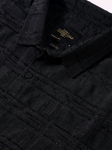 Men's Black Slim Fit Textured Party Wear Shirt