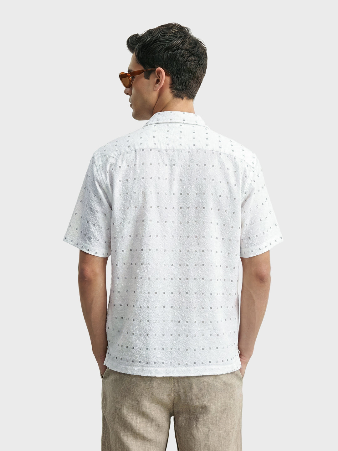 Men's White Relaxed Fit Resort Wear Textured Shirt