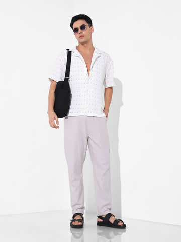 Men's White Relaxed Fit Resort Wear Textured Shirt