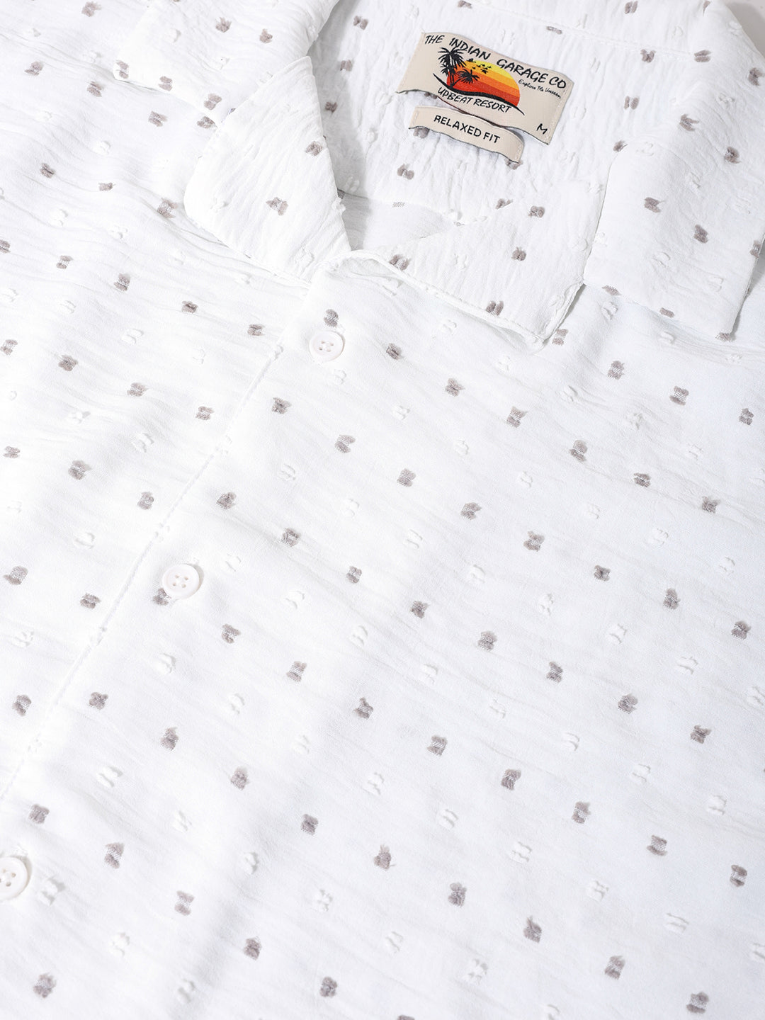 Men's White Relaxed Fit Resort Wear Textured Shirt