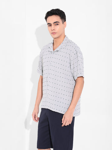 Men's Grey Relaxed Fit Resort Wear Textured Shirt