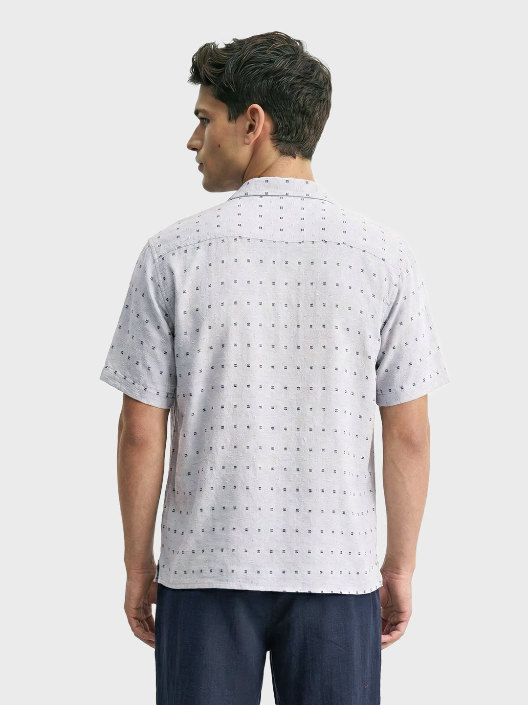 Men's Grey Relaxed Fit Resort Wear Textured Shirt