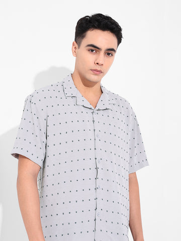Men's Grey Relaxed Fit Resort Wear Textured Shirt