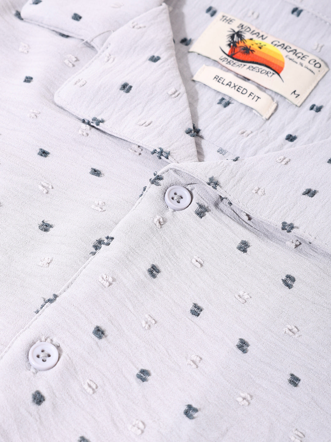 Men's Grey Relaxed Fit Resort Wear Textured Shirt