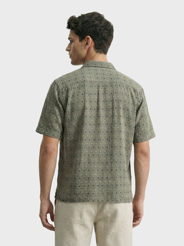 Men's Olive Relaxed Fit Resort Wear Textured Shirt